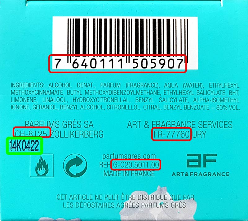 Grès batch code decoder, check cosmetics production date