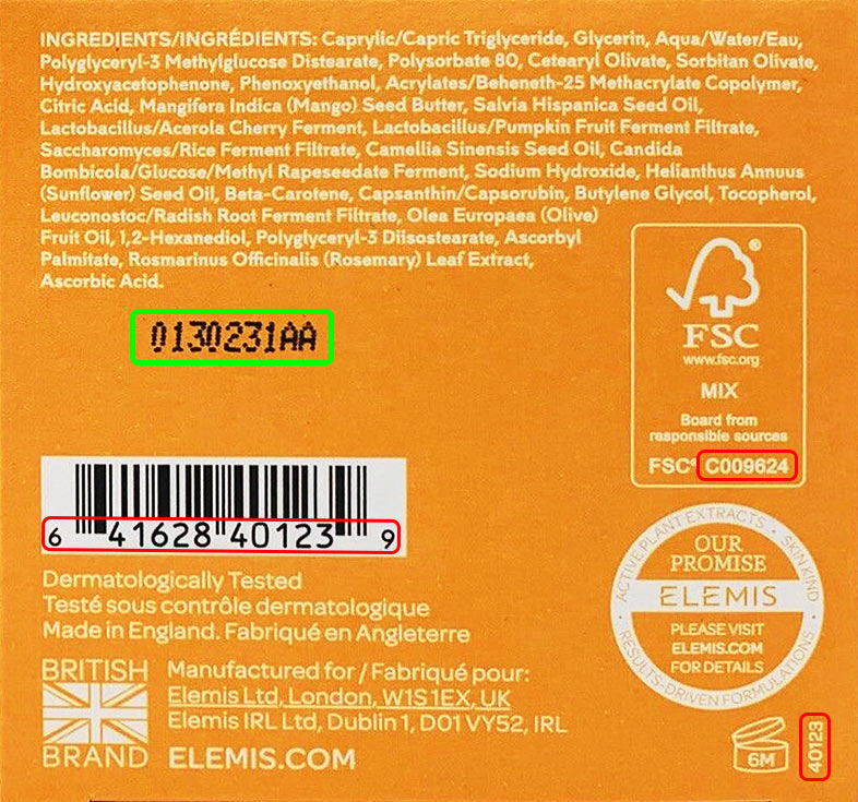 Elemis, Ltd. codice batch