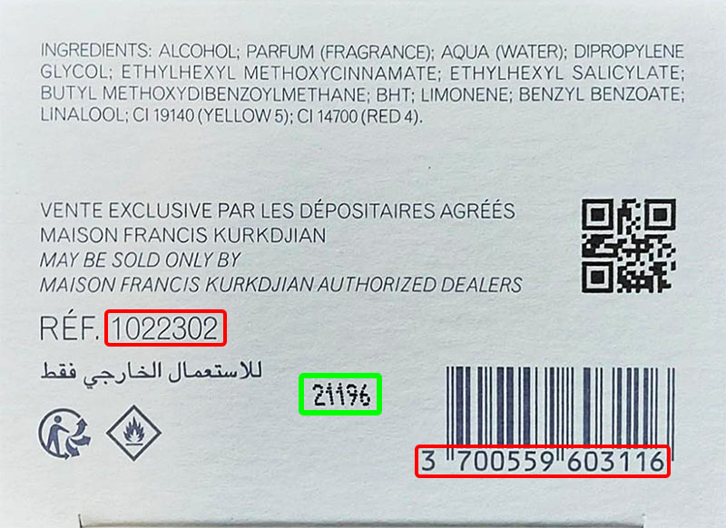 Bộ giải mã lô hàng Maison Francis Kurkdjian, kiểm tra ngày sản xuất mỹ phẩm